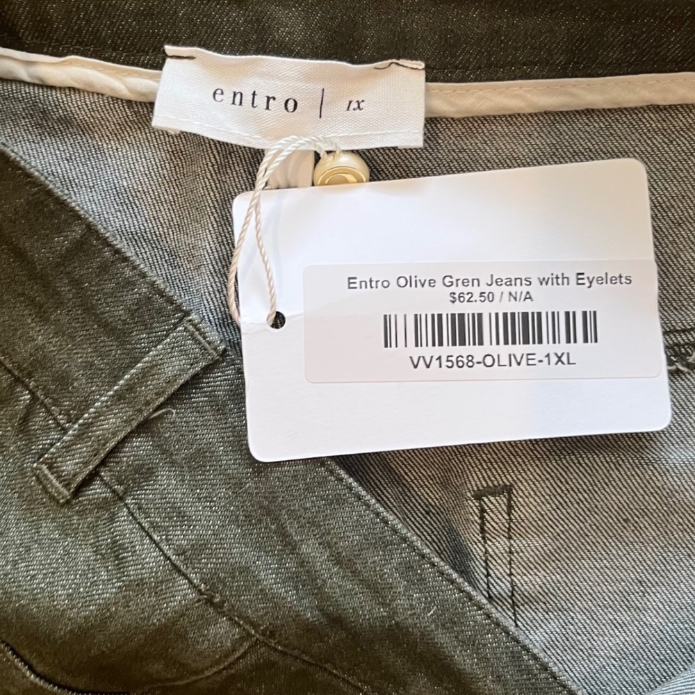 Entro Olive Green Eyelet Hem Wide Leg Jeans Plus Size 1X Scalloped Edge VV1568 - Picture 3 of 9